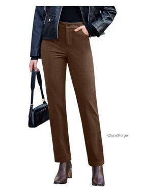 High Waisted Straight Leg Corduroy Pants Elastic Waist Stretch Casual Work